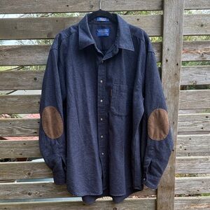 Pendleton Dark Blue Shirt with Brown Elbow Patches